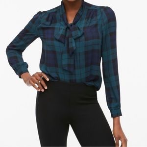 J. Crew Green Plaid Tie Front Button Down Blouse Women’s XS